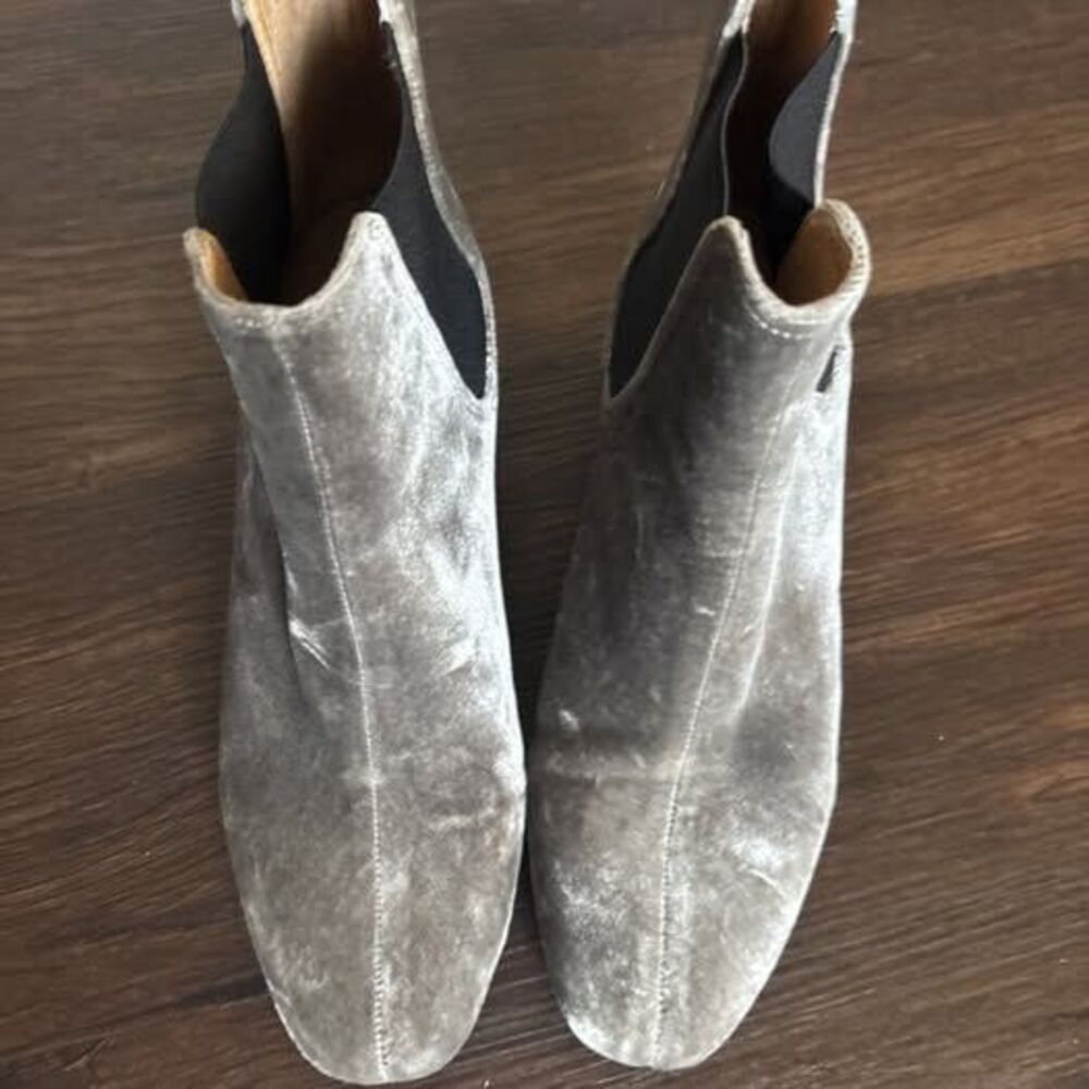 Madewell Walker Chelsea Ankle Boots Women's 7 Gray Velvet Block Heel SoHo Vegan